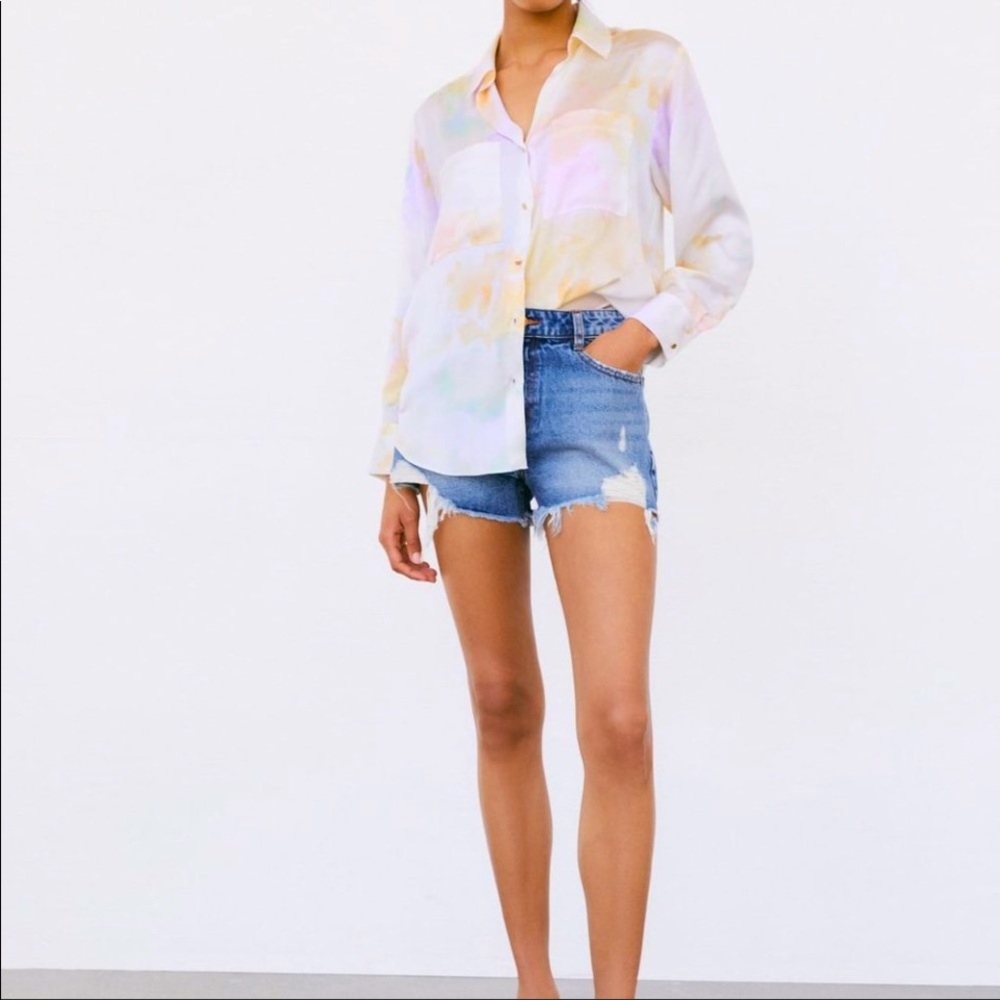Zara oversized satin tie-dye shirt